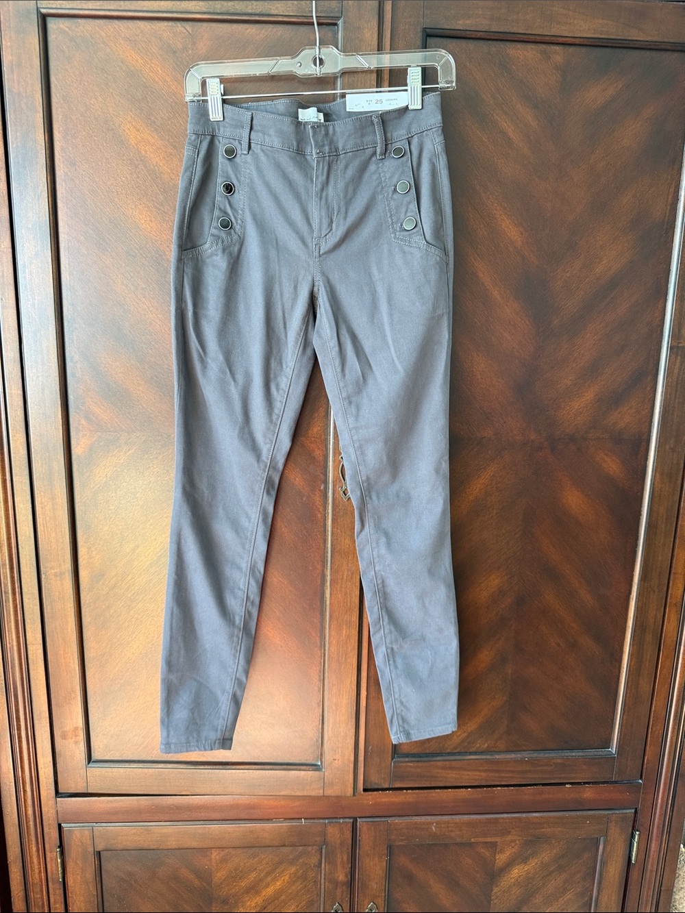 LOFT Gray Slim Chinos with Button Detail